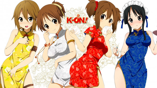 Обои картинки фото аниме, k-on, девушки, взгляд, фон