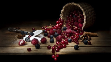 Картинка еда фрукты +ягоды черника смородина малина сахар ягоды
