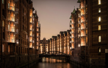 Картинка гамбург города гамбург+ германия освещение здания водоем мост