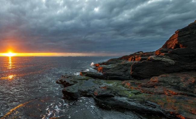 Обои картинки фото норвегия, природа, восходы, закаты, облака, камни, водоем
