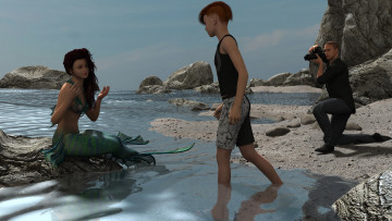 Картинка 3д+графика существа+ creatures девушки взгляд фон mermaids