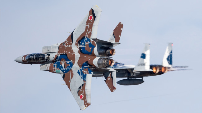 Обои картинки фото mitsubishi f-15j, авиация, боевые самолёты, ввс, японии, военная, небо, mcdonnell, douglas