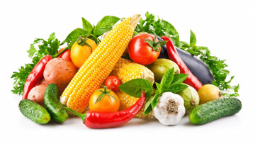 Картинка еда овощи кукуруза огурцы помидоры баклажан