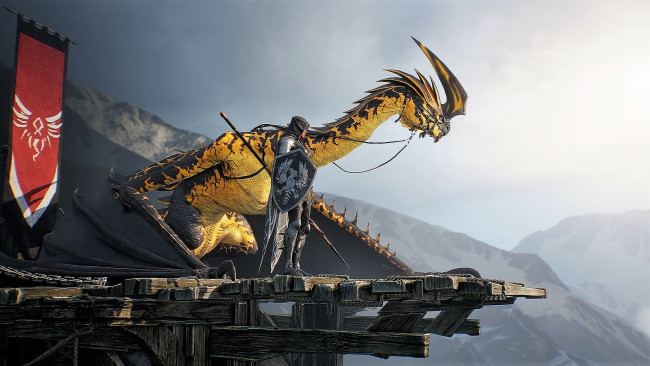Обои картинки фото видео игры, century,  age of ashes, дракон, рыцарь, помост