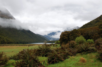 Картинка fiordland national park новая зеландия природа горы дымка