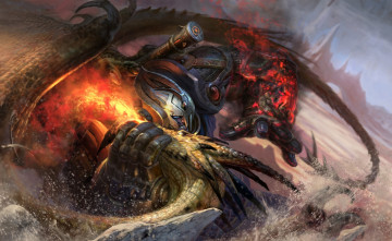 Картинка фэнтези драконы робот схватка дракон miao+zi