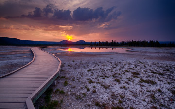 Картинка yellowstone national park природа восходы закаты мостки закат пейзаж