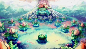 Картинка аниме pokemon природа бульбазавр арт покемон