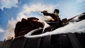 Картинка аниме shingeki+no+kyojin eren jaeger солдат облака титан небо арт атака титанов