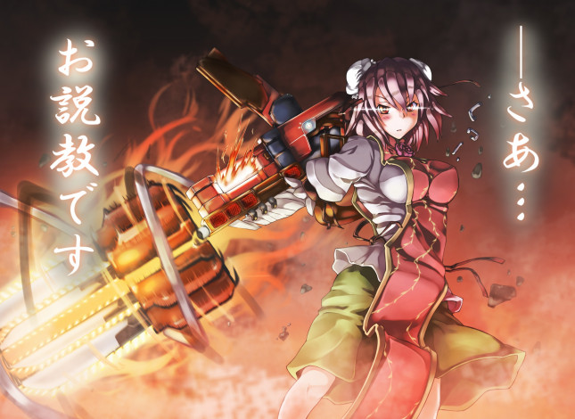 Обои картинки фото аниме, touhou, оружие, девушка, арт