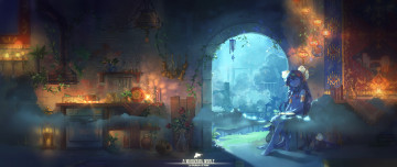 Картинка аниме город +улицы +здания d-ka-satellite арт девочка арка комната ночь фонарики