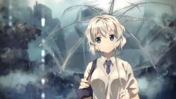 обоя аниме, unknown,  другое, yuuki, tatsuya, арт, девушка, зонт, дождь