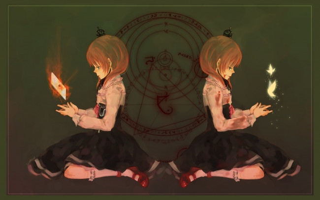 Обои картинки фото аниме, umineko no naku koro ni, кровь, когда, плачут, чайки, umineko, no, naku, koro, ni, символы, колдовство, ведьма, maria, ushiromiya, корона, черная, магия