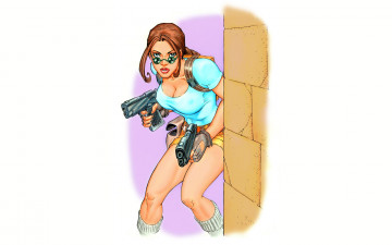 Картинка рисованное комиксы пистолет девушка фон взгляд очки