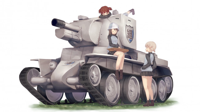 Обои картинки фото аниме, girls und panzer, фон, взгляд, девушки