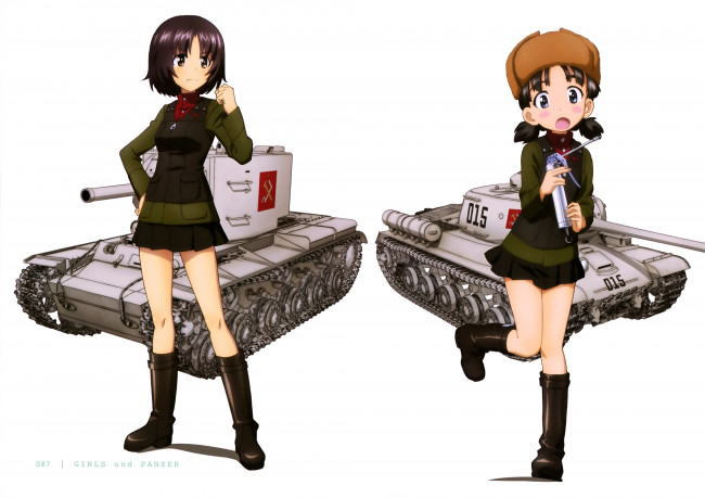 Обои картинки фото аниме, girls und panzer, фон, взгляд, девушки