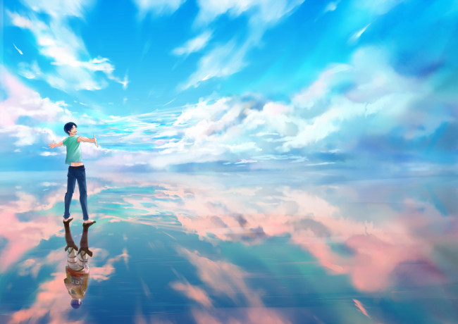 Обои картинки фото аниме, shingeki no kyojin, эрен, небо