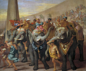 обоя рисованное, живопись, картина, жанровая, andrea, di, leone, слоны, в, цирке
