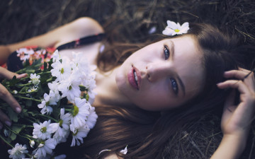 Картинка девушки -unsort+ лица +портреты цветы сено лицо ромашки