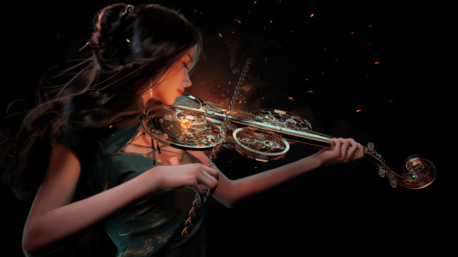 Обои картинки фото скрипачка, фэнтези, девушки, fantasy, girl, playing, violin, wlop, princess