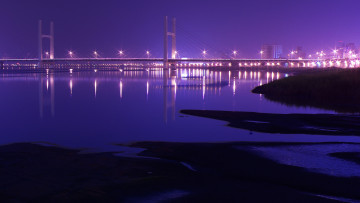 Картинка города мосты берег огни город вечер река