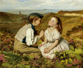 Картинка рисованные дети девочка поле мальчик