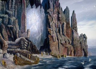 Картинка видение поморам богини гипербореи рисованные всеволод иванов рисунок лодки море скала чайки