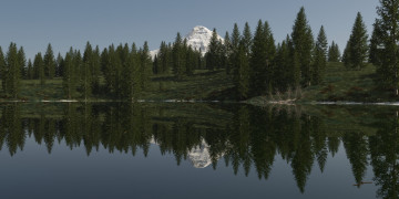 Картинка 3д графика nature landscape природа озеро гора вершина деревья лес ель отражение