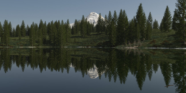 Обои картинки фото 3д, графика, nature, landscape, природа, озеро, гора, вершина, деревья, лес, ель, отражение