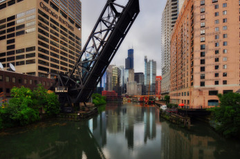 обоя города, Чикаго, сша, мост, вода