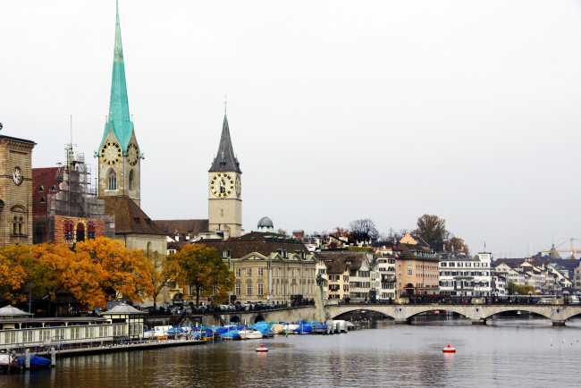 Обои картинки фото города, цюрих, швейцария, мост, дома, река