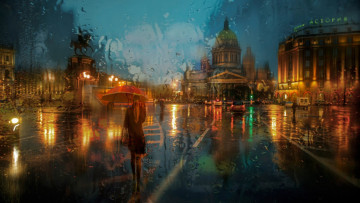 Картинка разное компьютерный+дизайн девушка город дождь зонт