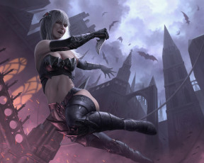 Картинка фэнтези вампиры девушка вампир ночь летучие мыши фантастика нож башни лезвие церковь assassin
