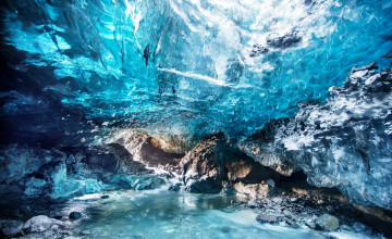Картинка природа реки озера ручей камни лед пещера