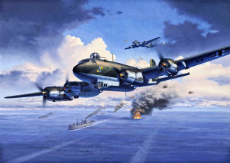 Картинка авиация 3д рисованые v-graphic море корабли атака небо полет самолеты