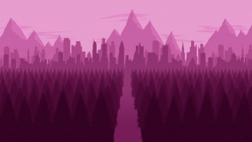 Картинка векторная+графика город+ city горы лес