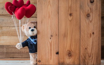 обоя праздничные, мягкие игрушки, cute, gift, valentine's, day, teddy, romantic, wood, медведь, сердечки, red, love, bear, heart, сердце, игрушка, любовь