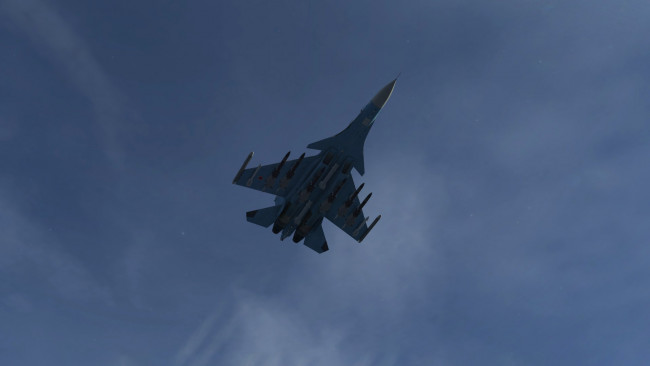 Обои картинки фото авиация, боевые самолёты, многоцелевой, ace, combat, flanker-c, окб, сухого, су-30, ввс, россия, истребитель, самолет, игра, небо