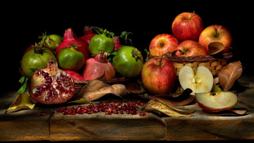 Картинка еда фрукты +ягоды зерна гранаты яблоки