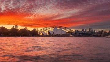 Картинка города сидней+ австралия залив мост закат облака
