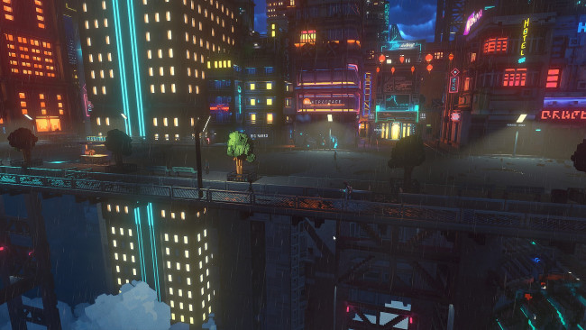 Обои картинки фото видео игры, cloudpunk, город, будущее, огни, дождь