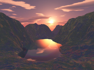 Картинка 3д графика nature landscape природа горы вода закат