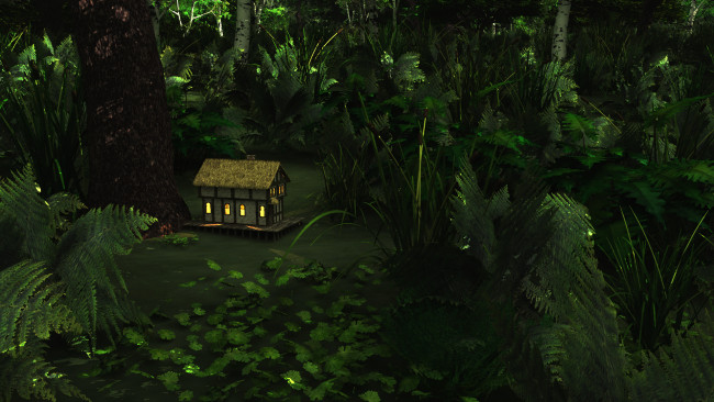 Обои картинки фото 3д, графика, fantasy, фантазия, домик, лес, растения