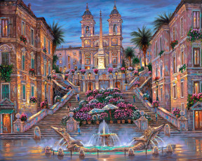 Картинка rome the spanish steps рисованные robert finale рим италия лестнины фонтан