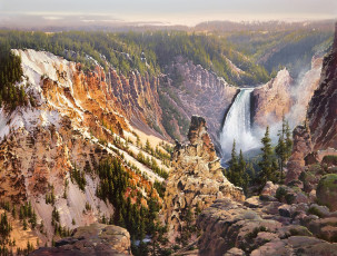 Картинка power and grace lower falls of the yellowstone рисованные bruce cheever природа водопад горы