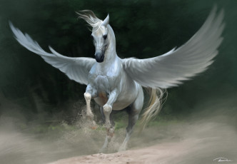 Картинка flying horse фэнтези пегасы летящий конь крылья