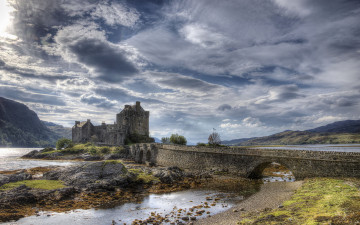 Картинка города замок эйлиан донан шотландия облака мост