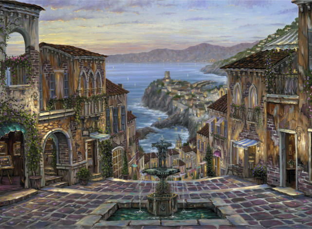 Обои картинки фото summer, in, vernazza, рисованные, robert, finale, вернацца, италия