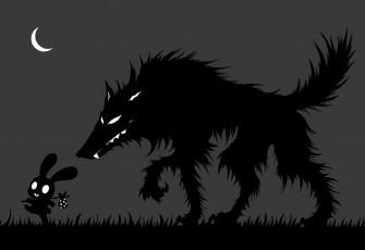 Картинка рисованные минимализм волк луна ночь заець