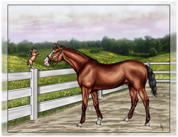 Обои картинки фото рисованные, животные, лошади, забор, лошадь